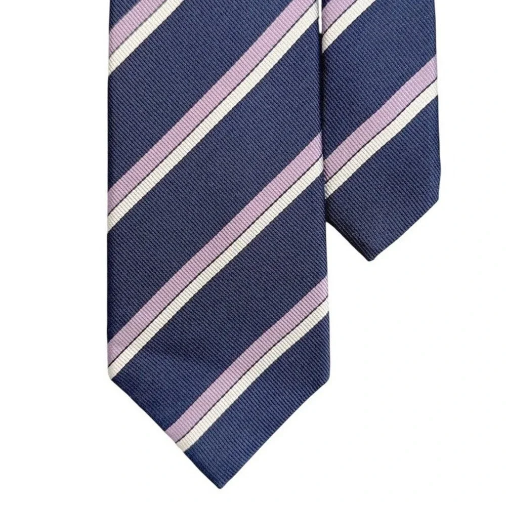Banana Republic Mens‎ Silk Tie Navy Blue Purple White Stripe
